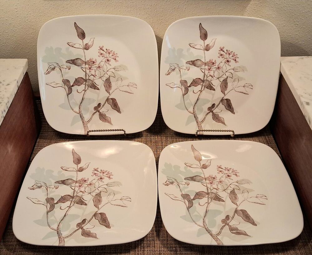 Corelle by Corning TWILIGHT GROVE Set of 4 Square Dinner Plates 10.5"